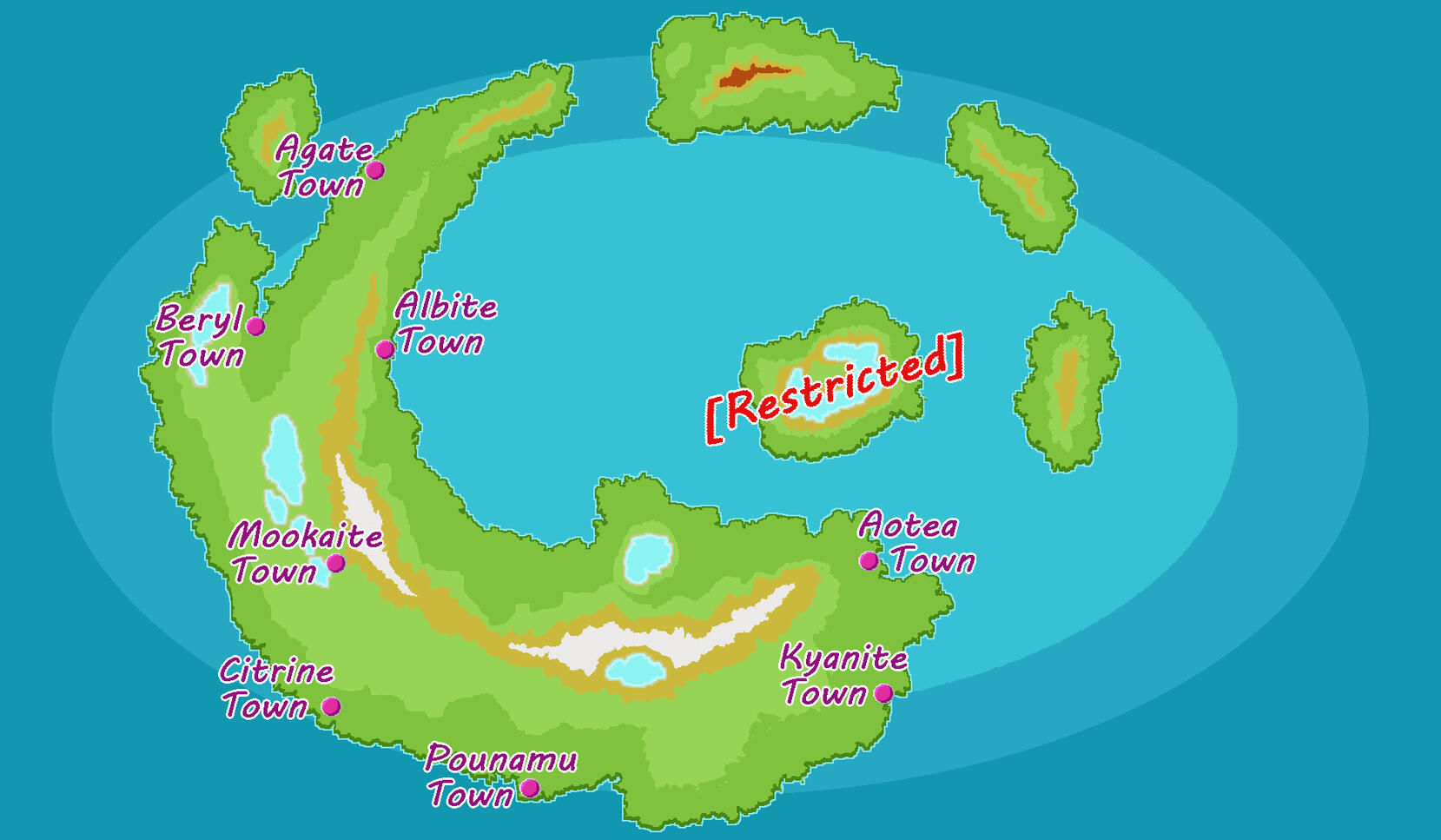 Map of Nubela with towns
